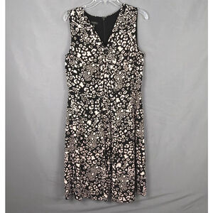 Talbots Dress‎ Womens 12 Black Pink Sleeveless V-Neck Pleated Flowy